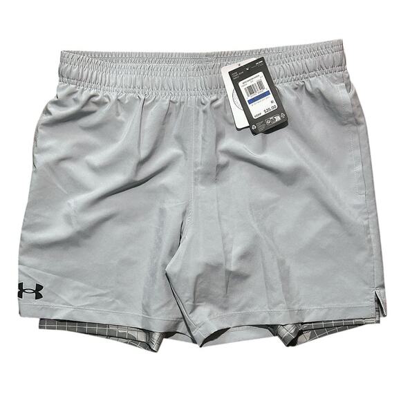 Under Armour 2 in 1 Loose Gray & Camo Running Training Shorts Youth XL - Picture 6 of 8